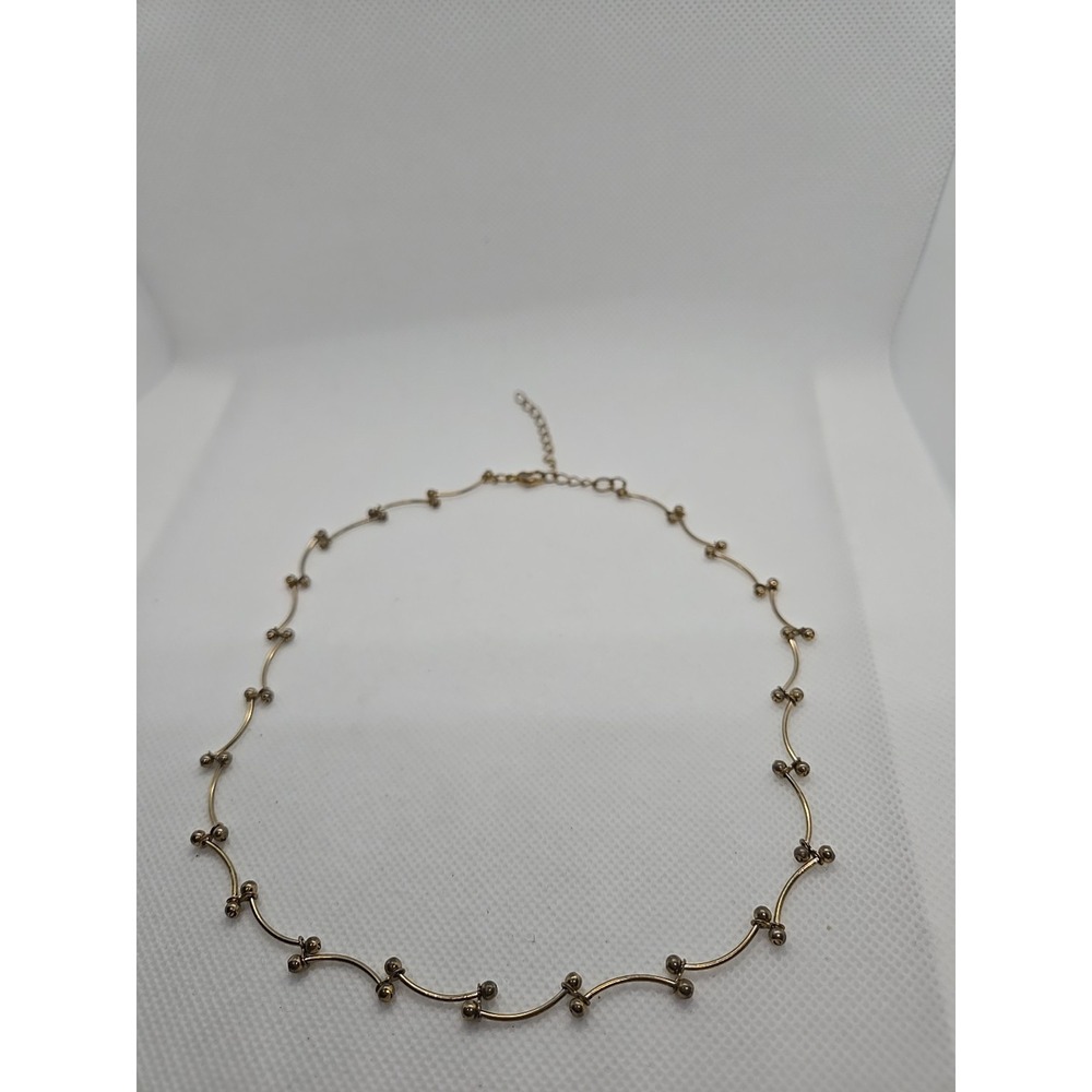 Vtg Gold Tone Wavy Link Necklace Boho Gothic